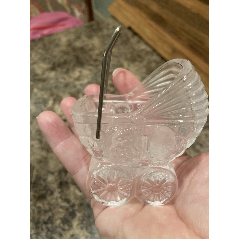 Cute Pressed Glass Baby Buggy Stroller Trinket Dish w/box